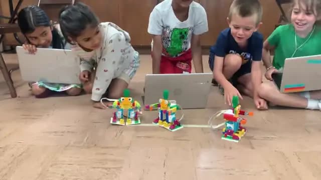 Group of campers watching their robots race